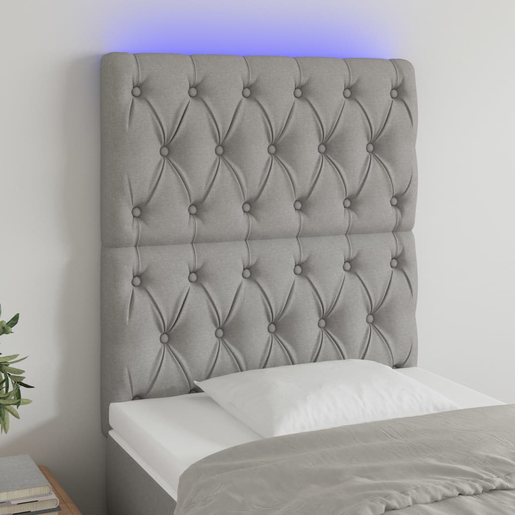 vidaXL Zagłówek do łóżka z LED, jasnoszary, 80x7x118/128 cm, tkanina