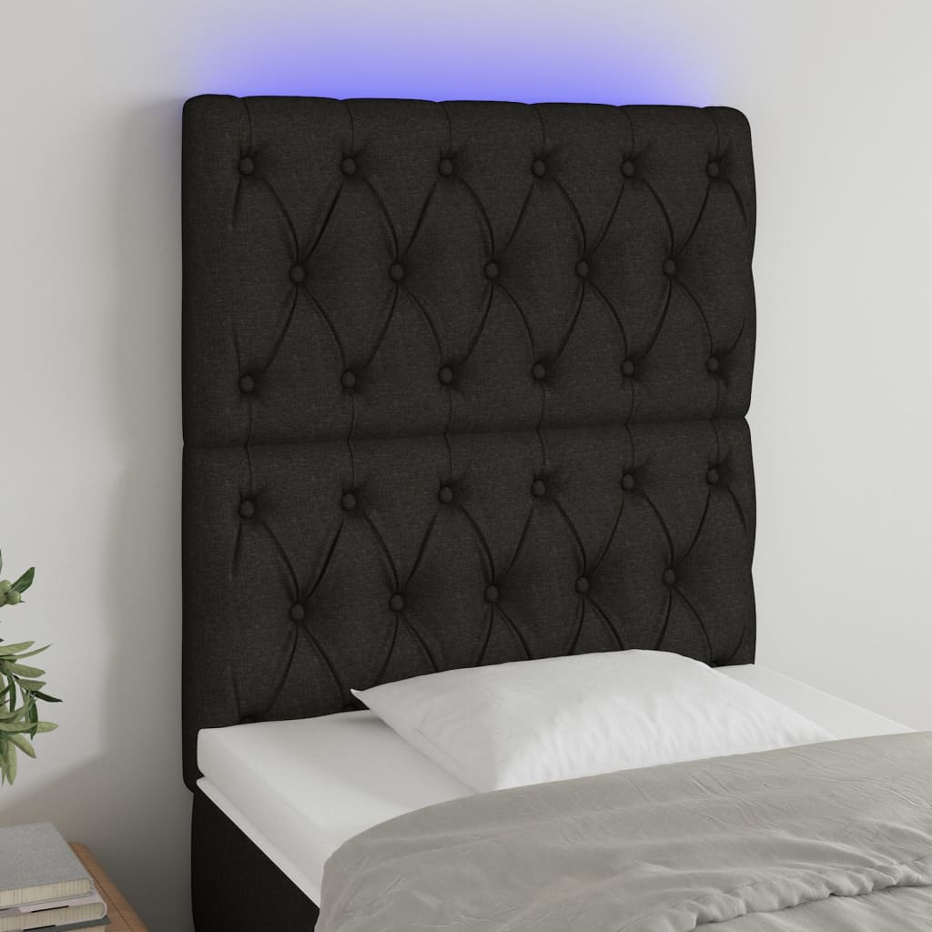 vidaXL Zagłówek do łóżka z LED, czarny, 80x7x118/128 cm, tkanina