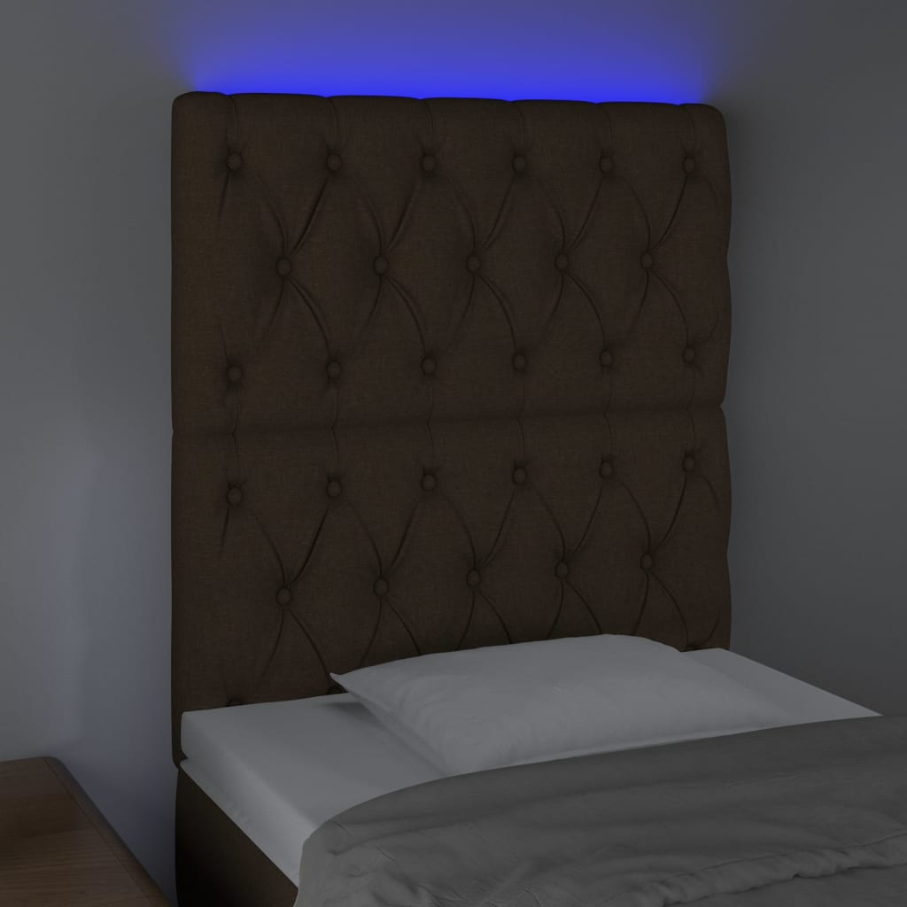 vidaXL Zagłówek do łóżka z LED ciemnobrązowy 80x7x118/128 cm tkanina