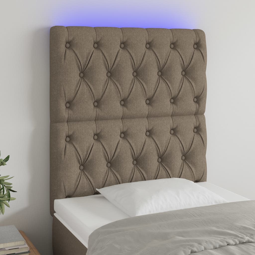 vidaXL Zagłówek do łóżka z LED, taupe, 80x7x118/128 cm, tkanina