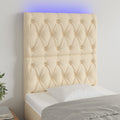 vidaXL Zagłówek do łóżka z LED, kremowy, 80x7x118/128 cm, tkanina