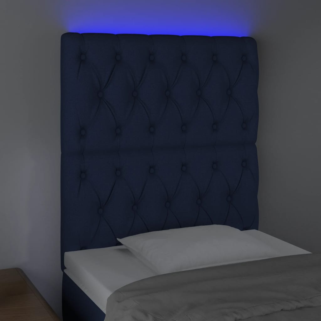 vidaXL Zagłówek do łóżka z LED, niebieski, 80x7x118/128 cm, tkanina
