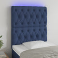 vidaXL Zagłówek do łóżka z LED, niebieski, 80x7x118/128 cm, tkanina