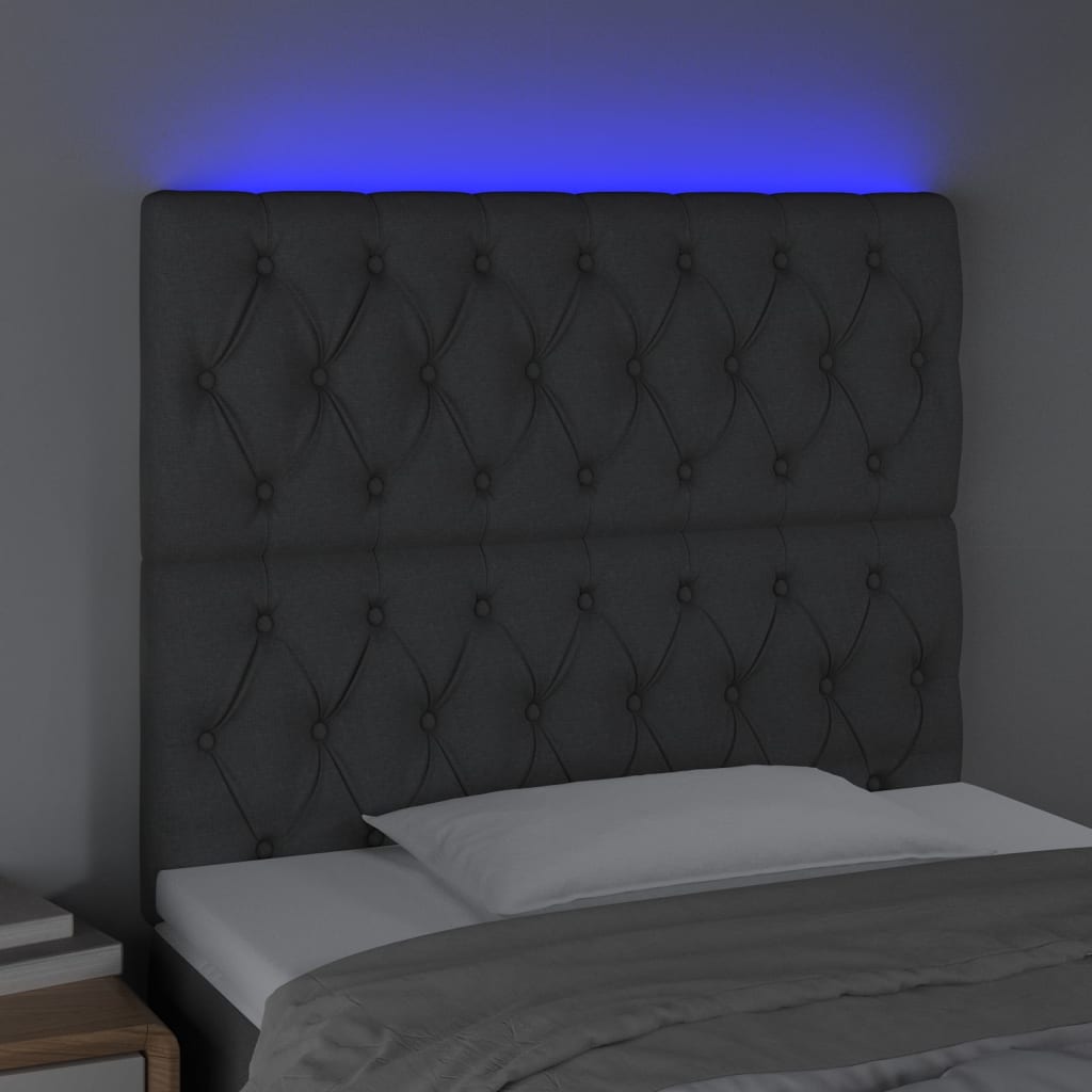 vidaXL Zagłówek do łóżka z LED, ciemnoszary, 90x7x118/128 cm, tkanina