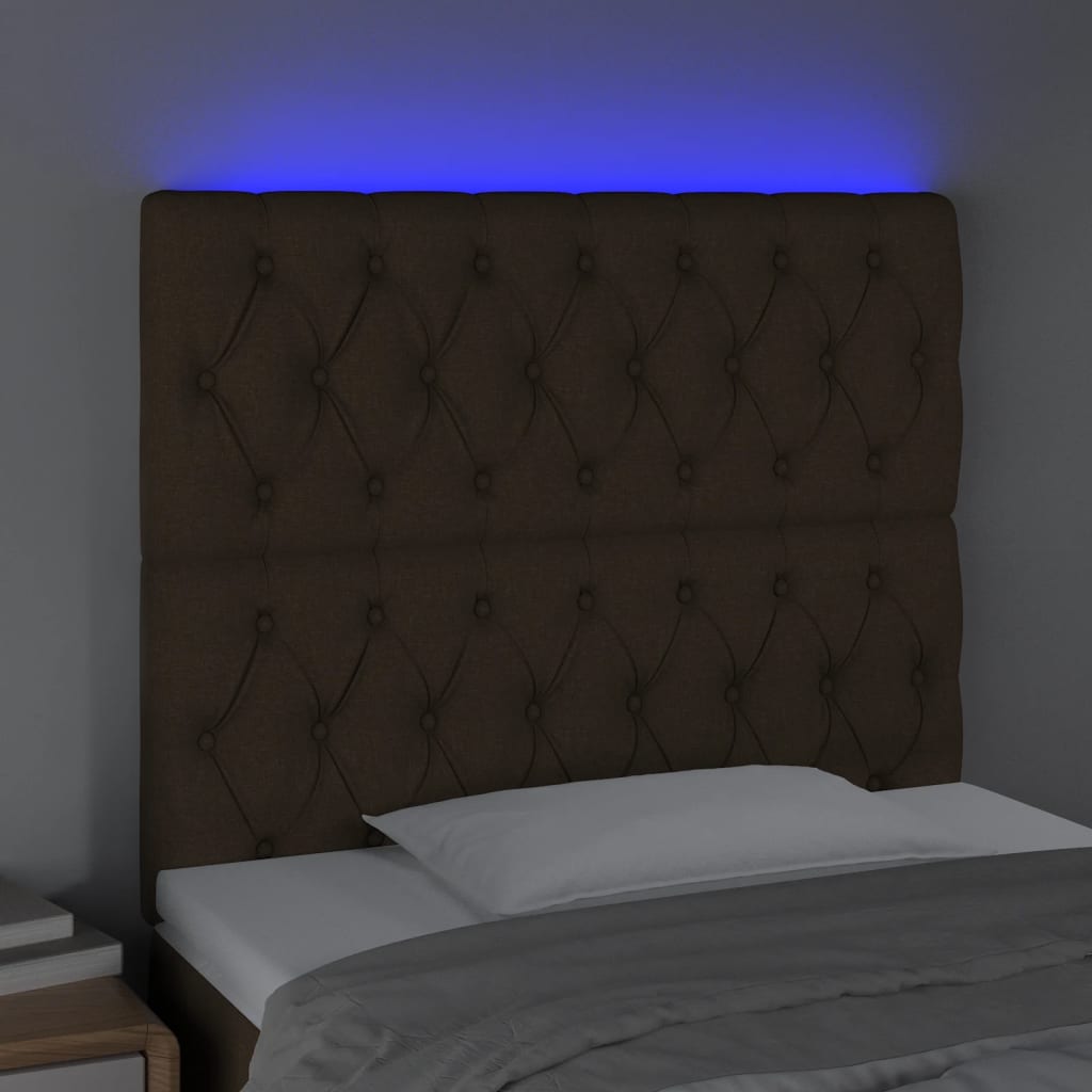 vidaXL Zagłówek do łóżka z LED ciemnobrązowy, 90x7x118/128 cm tkanina