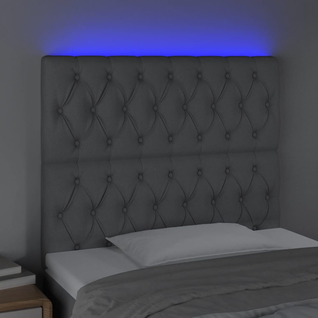 vidaXL Zagłówek do łóżka z LED, jasnoszary, 100x7x118/128 cm, tkanina