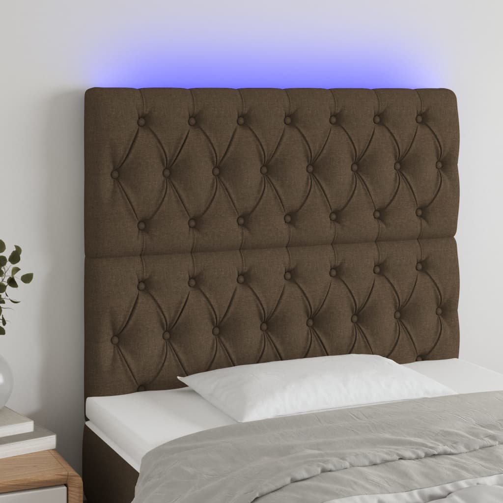vidaXL Zagłówek do łóżka z LED ciemnobrązowy 100x7x118/128 cm tkanina