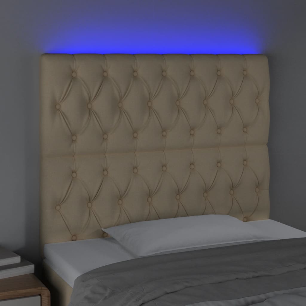 vidaXL Zagłówek do łóżka z LED, kremowy, 100x7x118/128 cm, tkanina