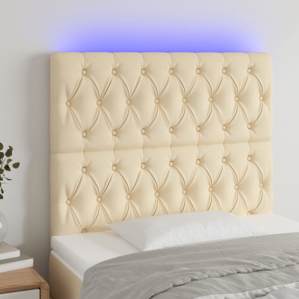 vidaXL Zagłówek do łóżka z LED, kremowy, 100x7x118/128 cm, tkanina
