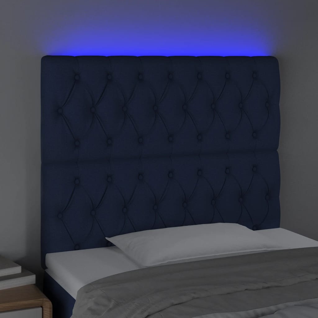 vidaXL Zagłówek do łóżka z LED, niebieski, 100x7x118/128 cm, tkanina