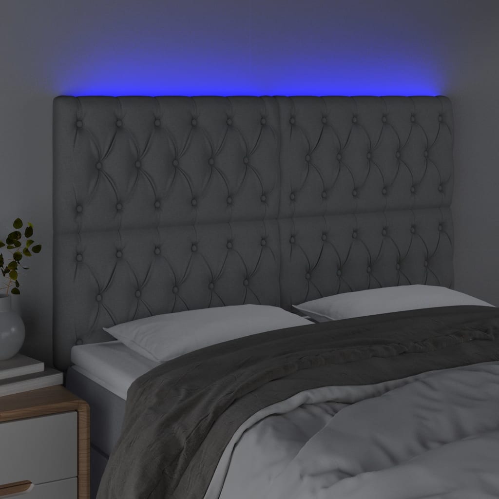 vidaXL Zagłówek do łóżka z LED, jasnoszary, 144x7x118/128 cm, tkanina