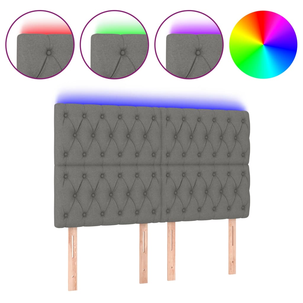 vidaXL Zagłówek do łóżka z LED, ciemnoszary, 144x7x118/128 cm, tkanina