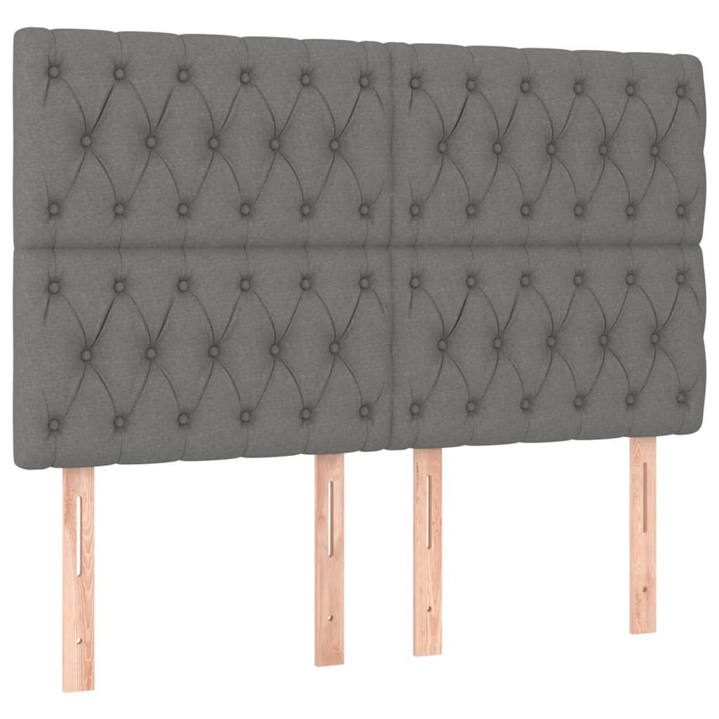 vidaXL Zagłówek do łóżka z LED, ciemnoszary, 144x7x118/128 cm, tkanina