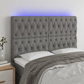 vidaXL Zagłówek do łóżka z LED, ciemnoszary, 144x7x118/128 cm, tkanina