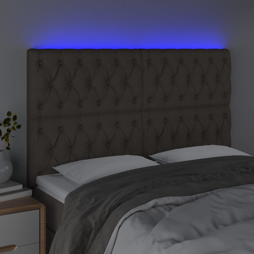 vidaXL Zagłówek do łóżka z LED, taupe, 144x7x118/128 cm, tkanina