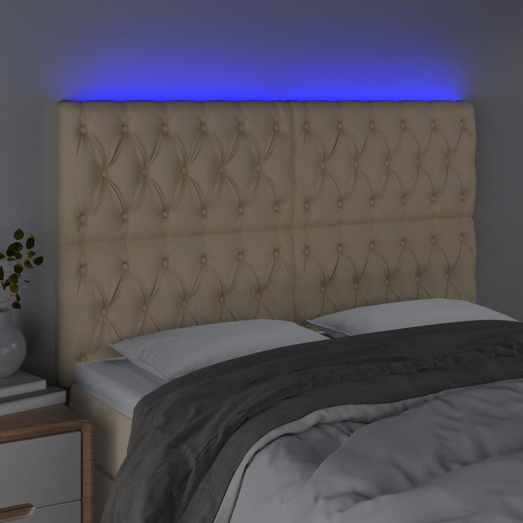 vidaXL Zagłówek do łóżka z LED, kremowy, 144x7x118/128 cm, tkanina