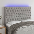 vidaXL Zagłówek do łóżka z LED, jasnoszary, 160x7x118/128 cm, tkanina