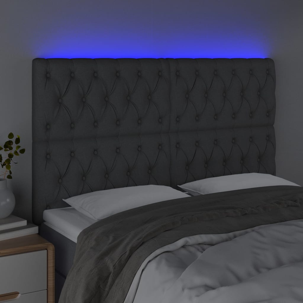 vidaXL Zagłówek do łóżka z LED, ciemnoszary, 160x7x118/128 cm, tkanina