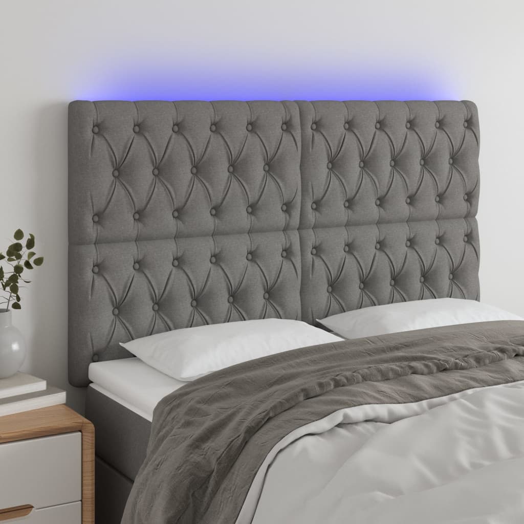 vidaXL Zagłówek do łóżka z LED, ciemnoszary, 160x7x118/128 cm, tkanina