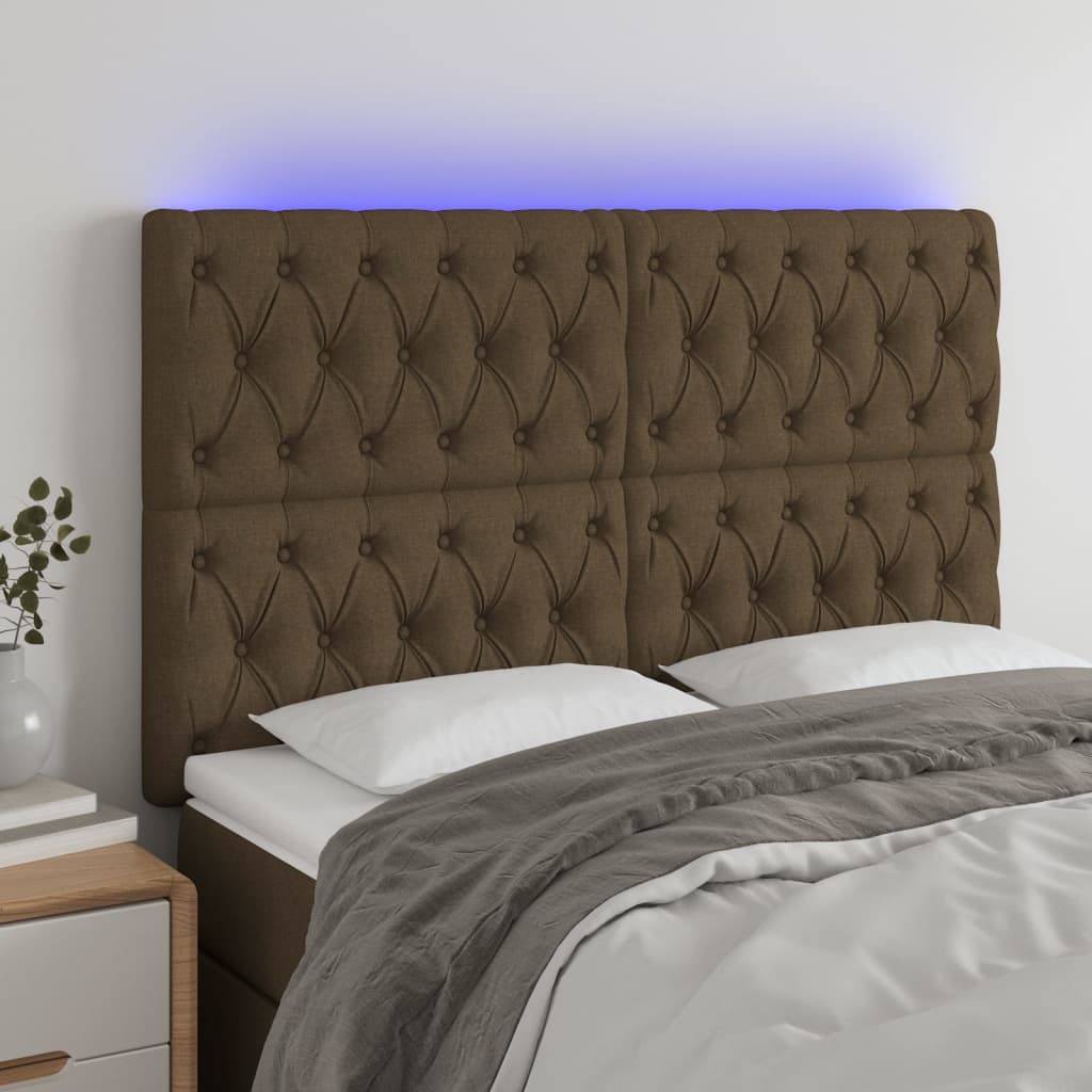 vidaXL Zagłówek do łóżka z LED ciemnobrązowy 160x7x118/128 cm tkanina