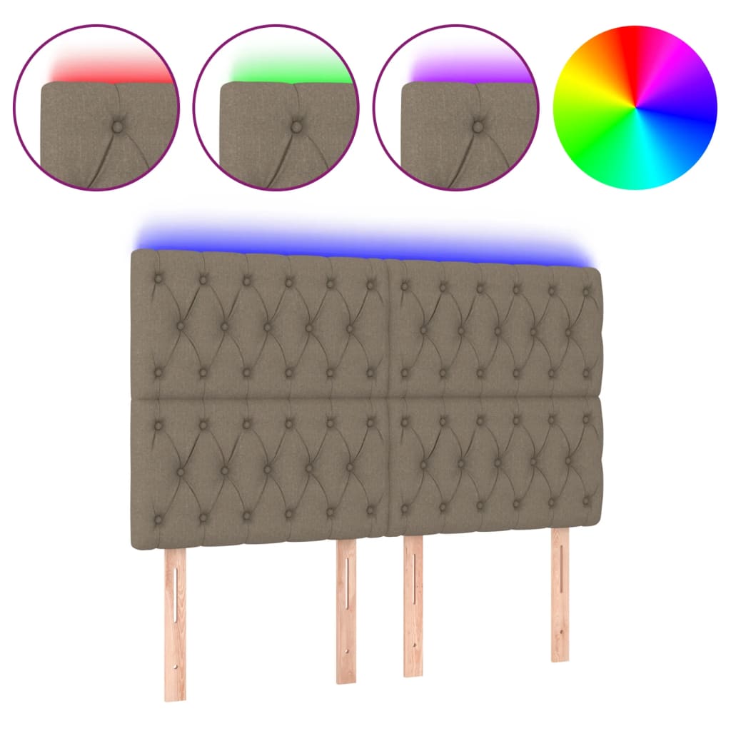 vidaXL Zagłówek do łóżka z LED, taupe, 160x7x118/128 cm, tkanina