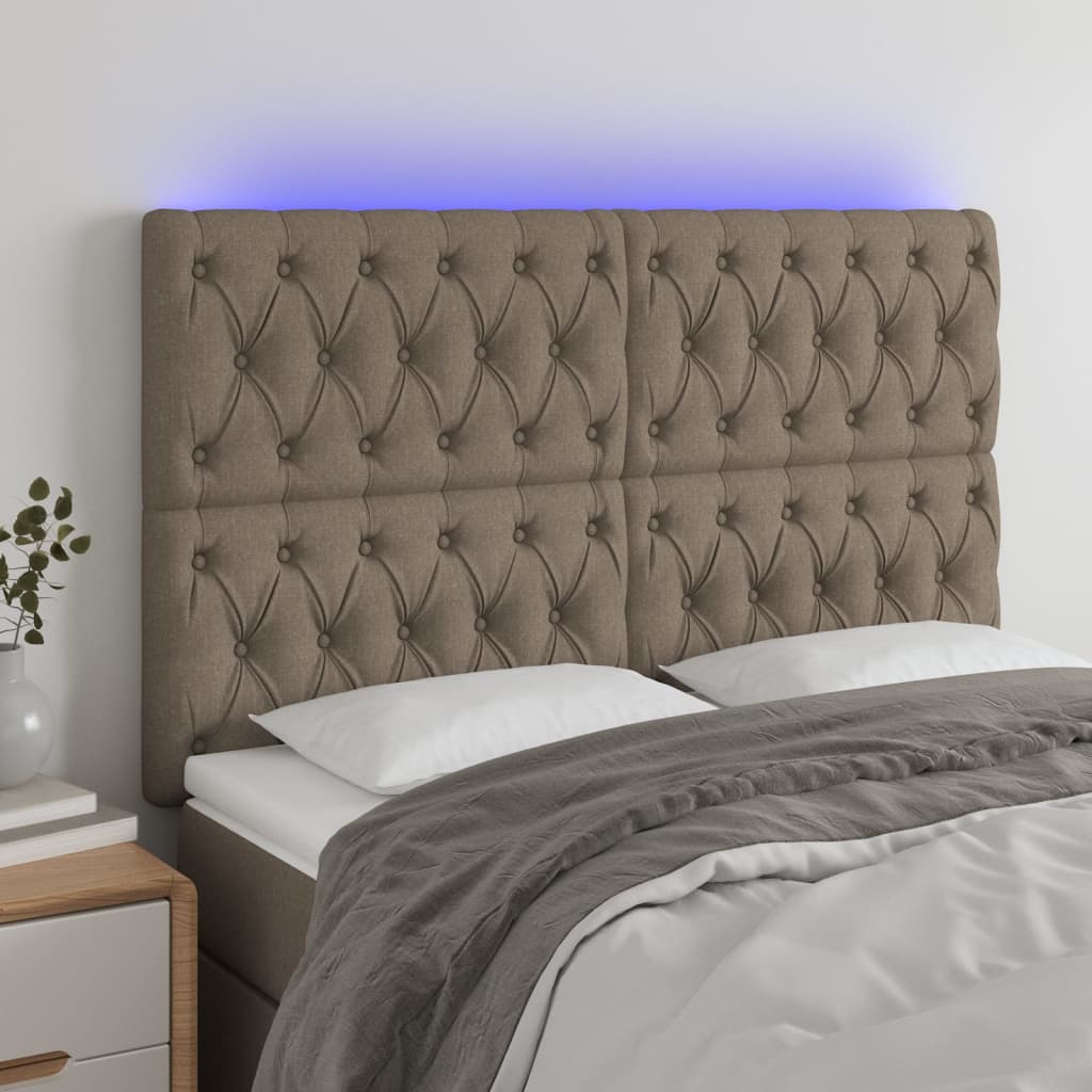 vidaXL Zagłówek do łóżka z LED, taupe, 160x7x118/128 cm, tkanina