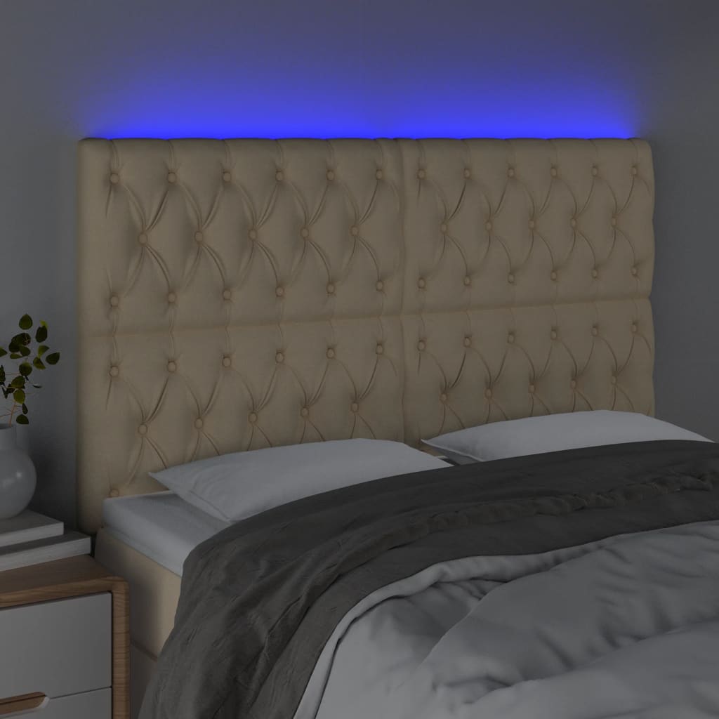 vidaXL Zagłówek do łóżka z LED, kremowy, 160x7x118/128 cm, tkanina