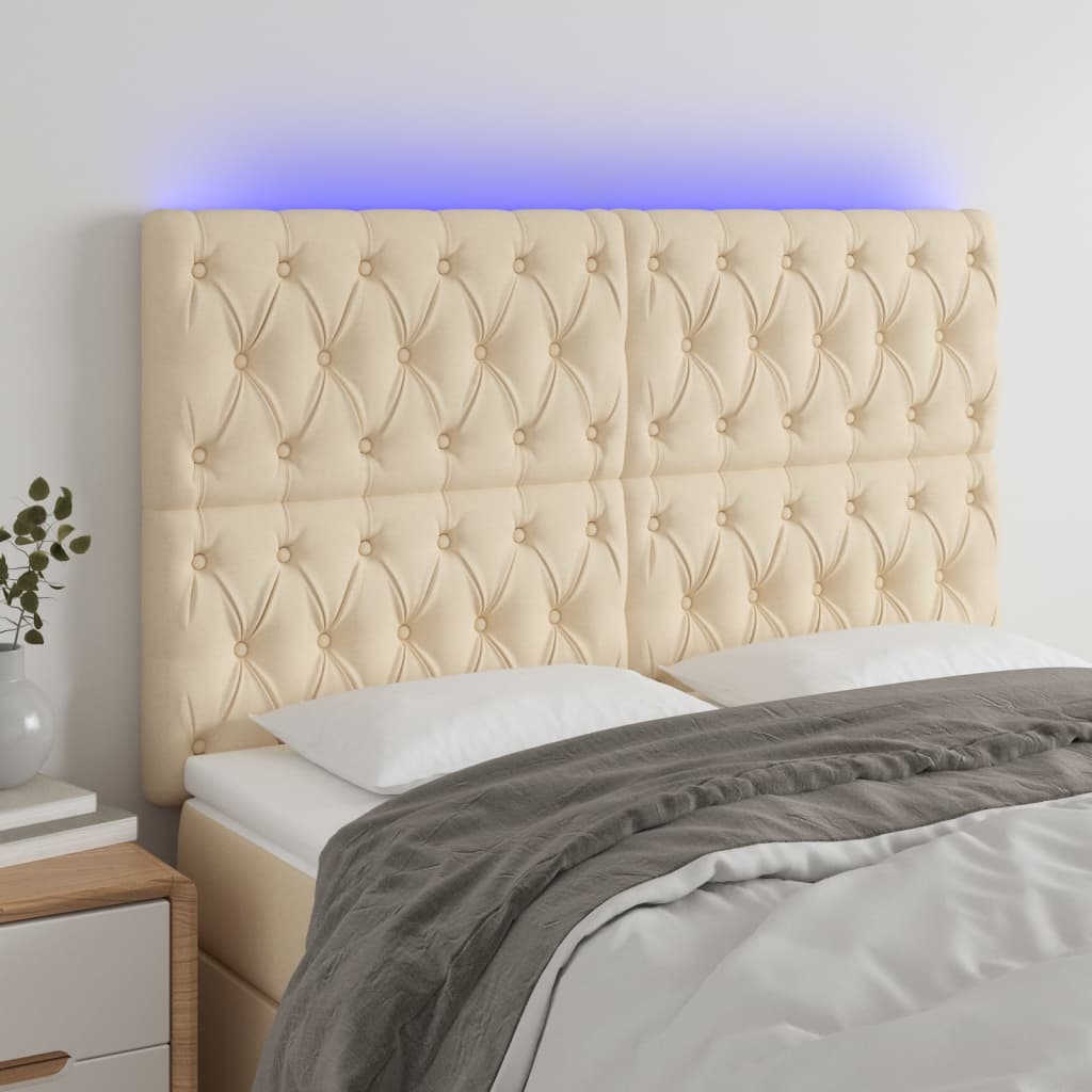vidaXL Zagłówek do łóżka z LED, kremowy, 160x7x118/128 cm, tkanina