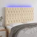 vidaXL Zagłówek do łóżka z LED, kremowy, 160x7x118/128 cm, tkanina