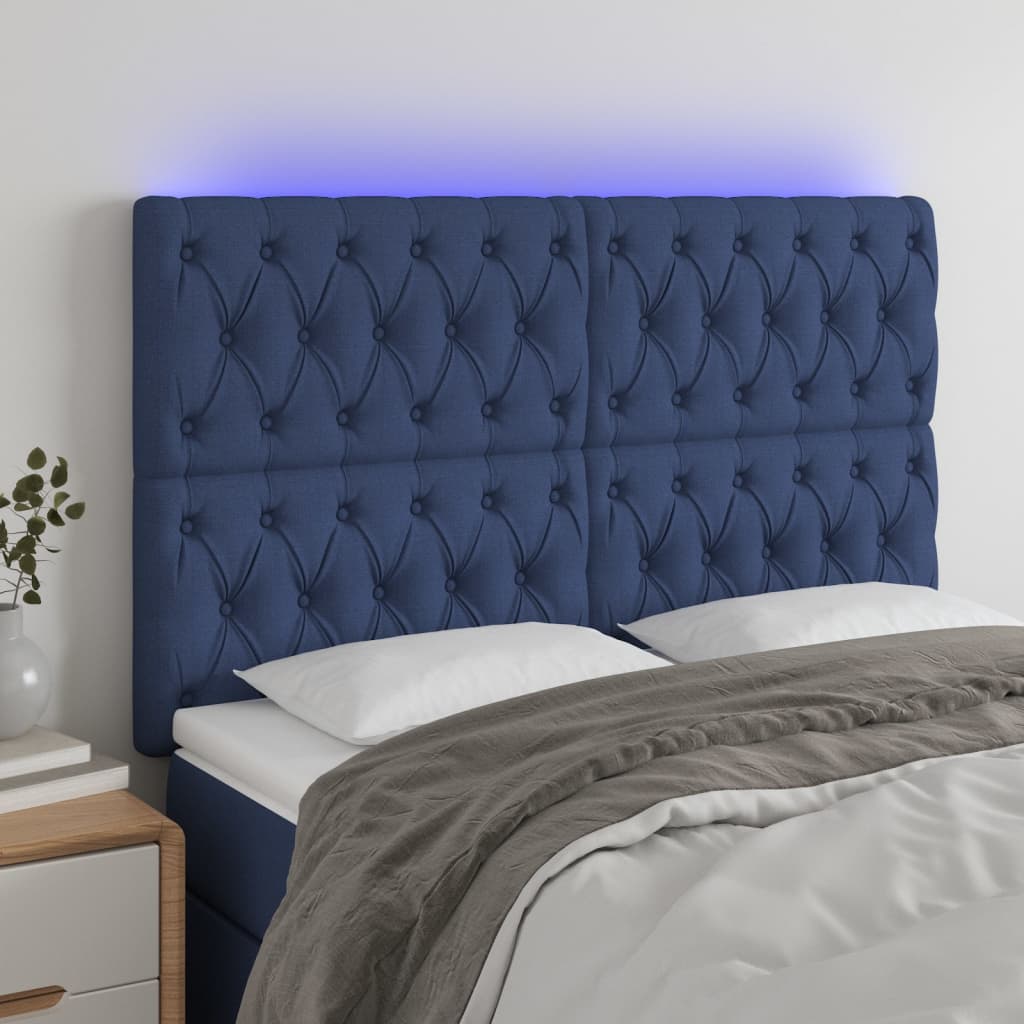 vidaXL Zagłówek do łóżka z LED, niebieski, 160x7x118/128 cm, tkanina