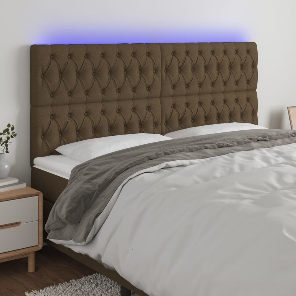 vidaXL Zagłówek do łóżka z LED ciemnobrązowy 180x7x118/128 cm tkanina