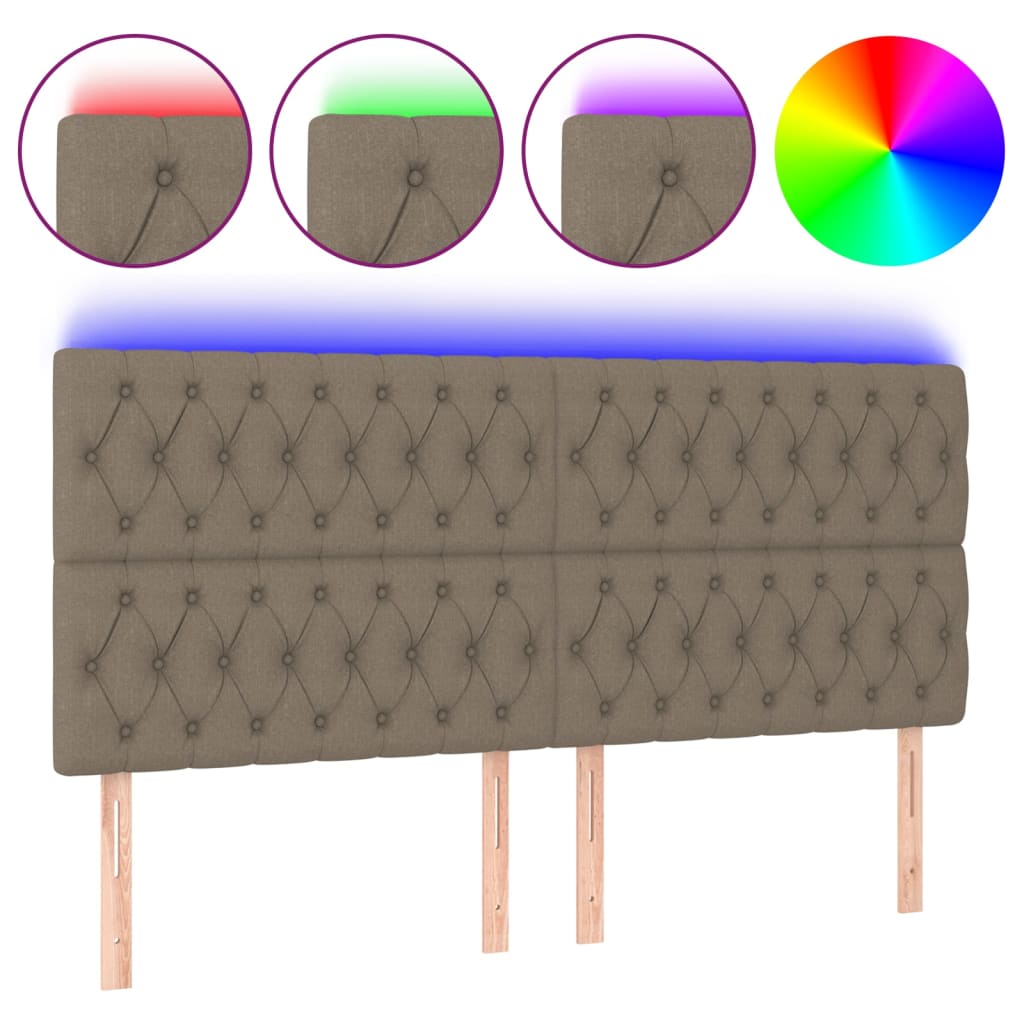 vidaXL Zagłówek do łóżka z LED, taupe, 180x7x118/128 cm, tkanina