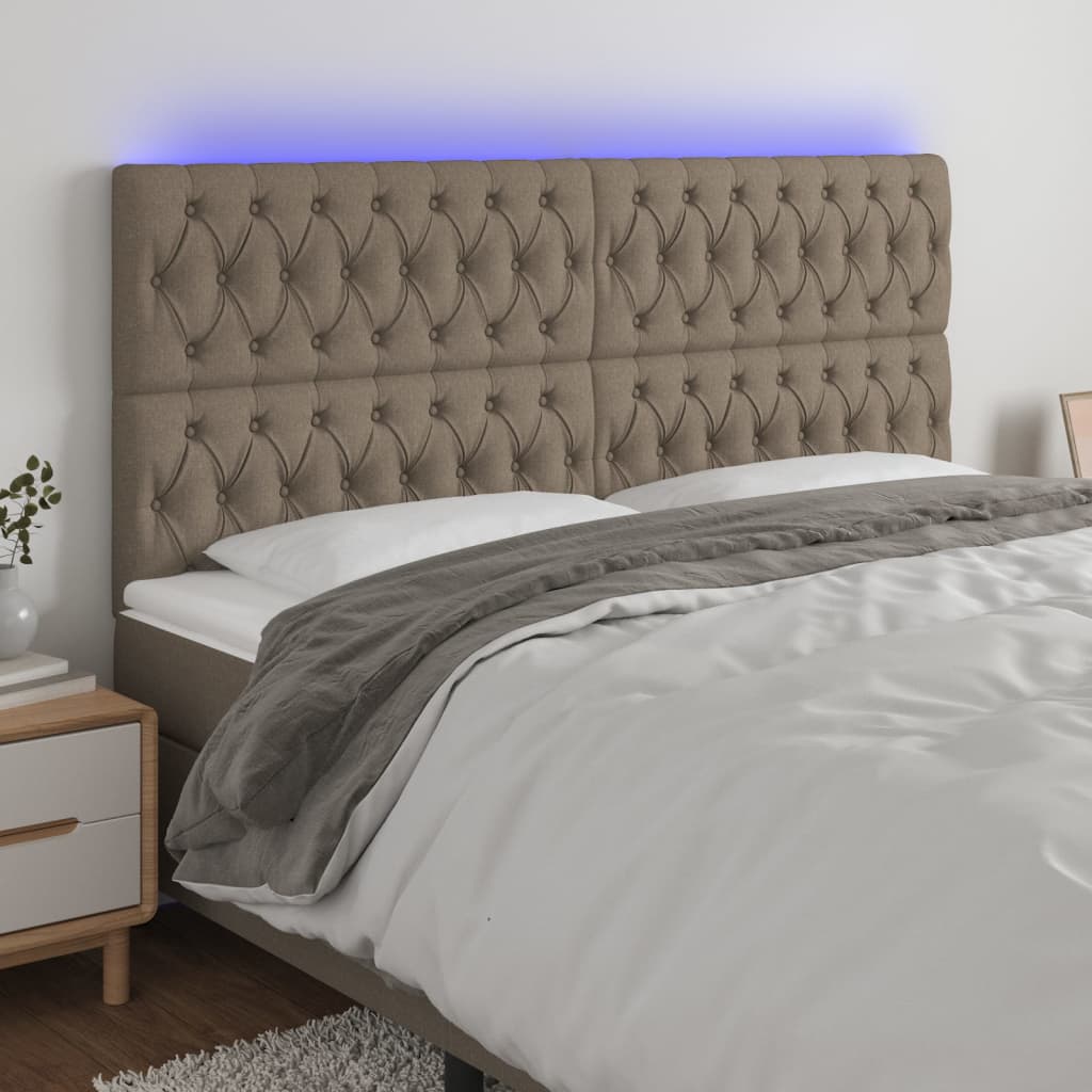 vidaXL Zagłówek do łóżka z LED, taupe, 180x7x118/128 cm, tkanina