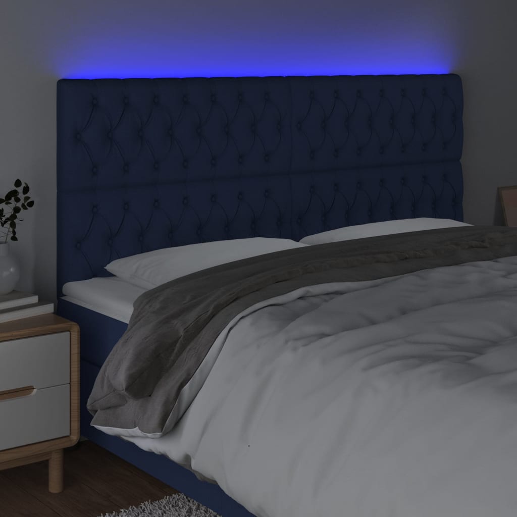 vidaXL Zagłówek do łóżka z LED, niebieski, 180x7x118/128 cm, tkanina