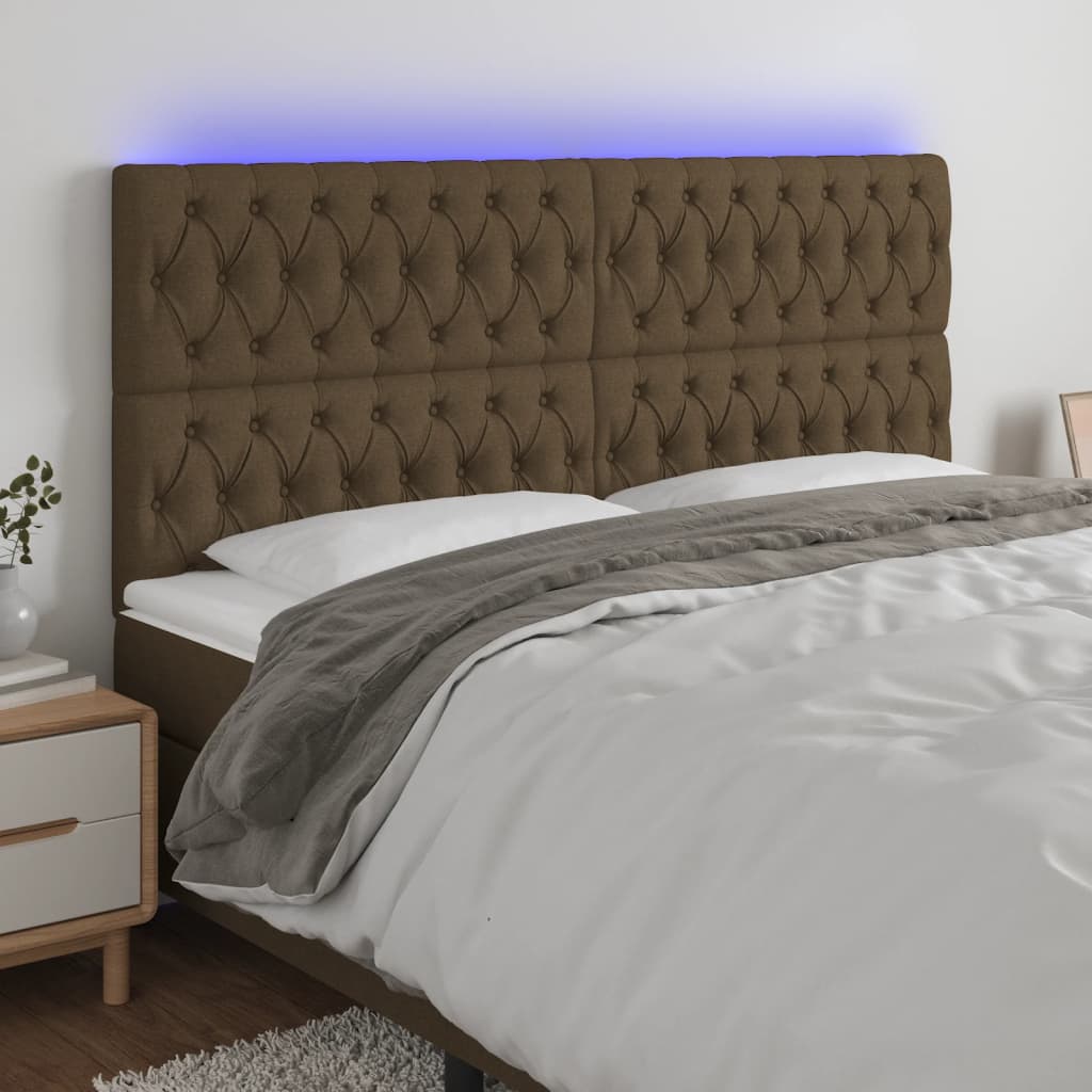 vidaXL Zagłówek do łóżka z LED ciemnobrązowy 200x7x118/128 cm tkanina
