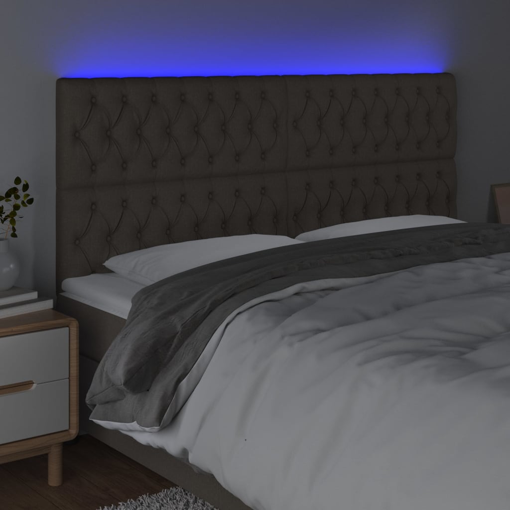 vidaXL Zagłówek do łóżka z LED, taupe, 200x7x118/128 cm, tkanina