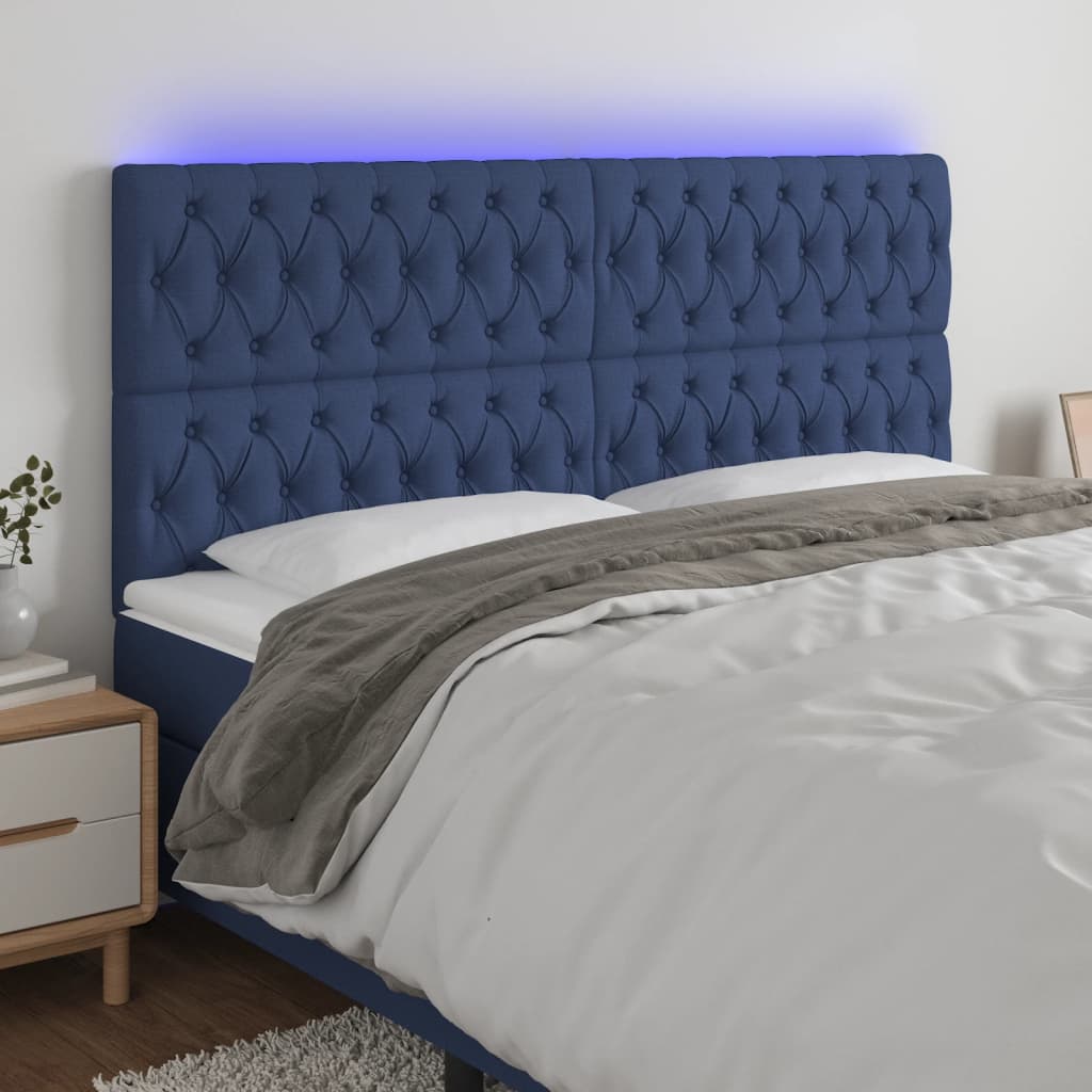 vidaXL Zagłówek do łóżka z LED, niebieski, 200x7x118/128 cm, tkanina