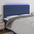 vidaXL Zagłówek do łóżka z LED, niebieski, 200x7x118/128 cm, tkanina