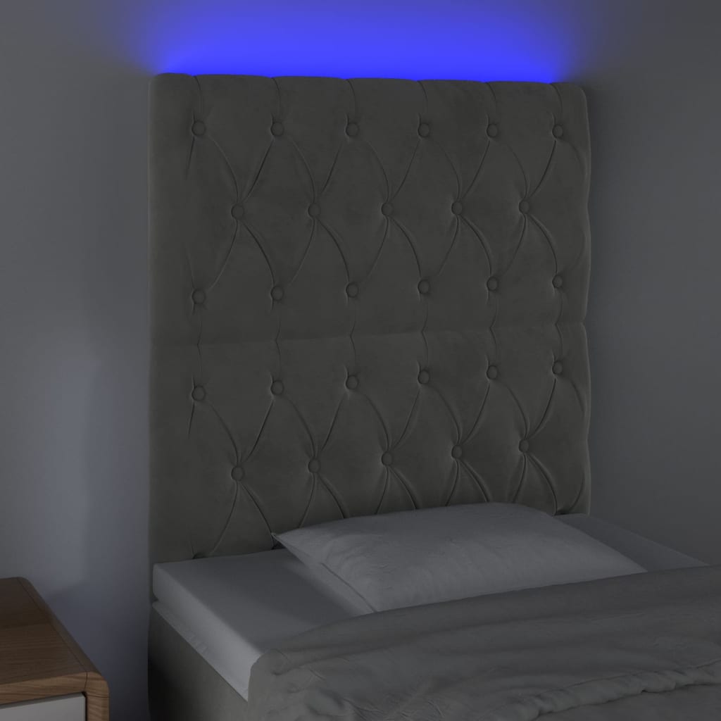 vidaXL Zagłówek do łóżka z LED, jasnoszary, 80x7x118/128 cm, aksamit