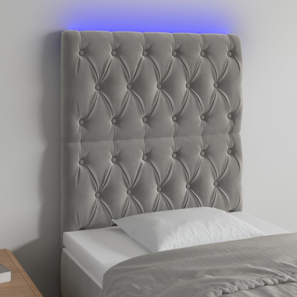 vidaXL Zagłówek do łóżka z LED, jasnoszary, 80x7x118/128 cm, aksamit