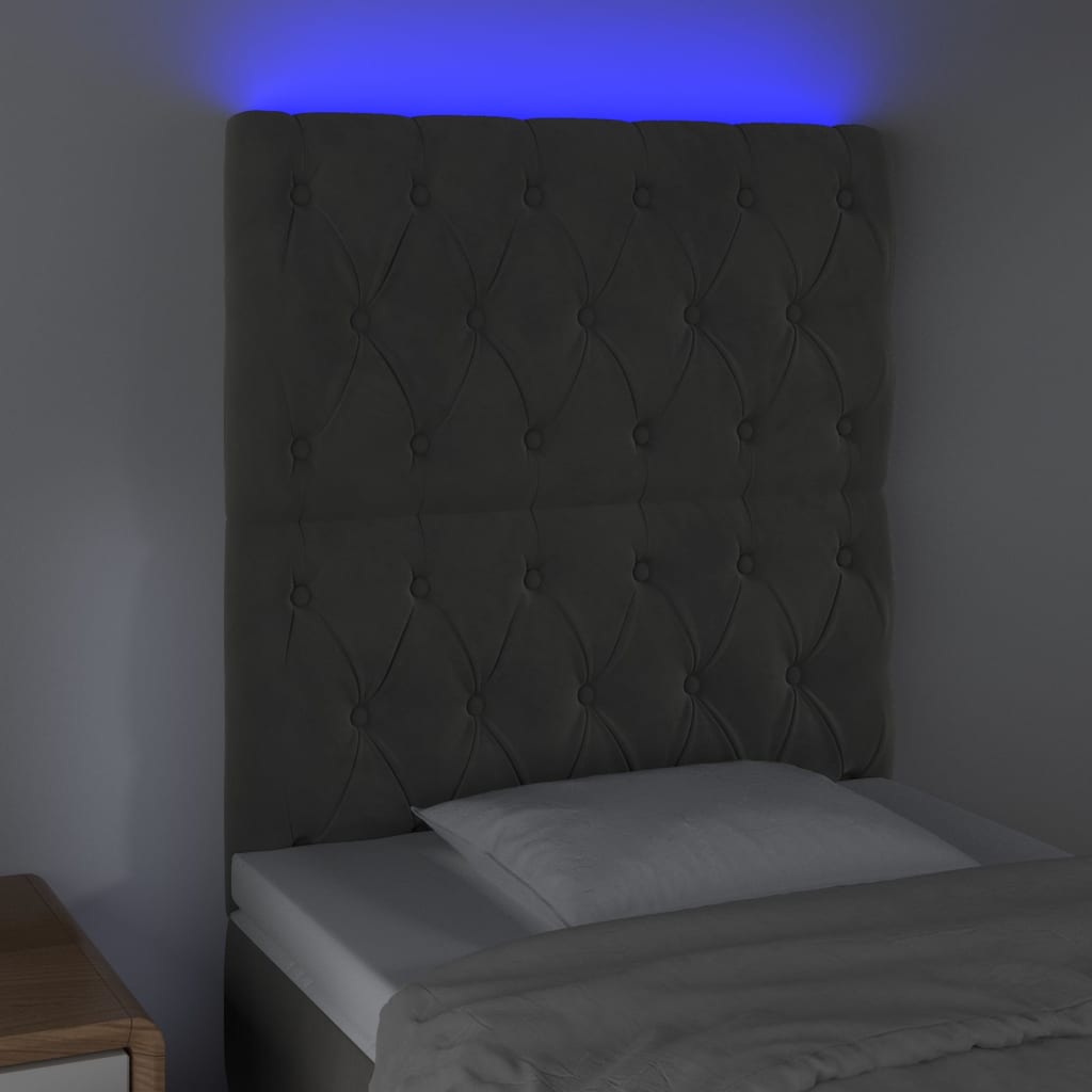 vidaXL Zagłówek do łóżka z LED, ciemnoszary, 80x7x118/128 cm, aksamit