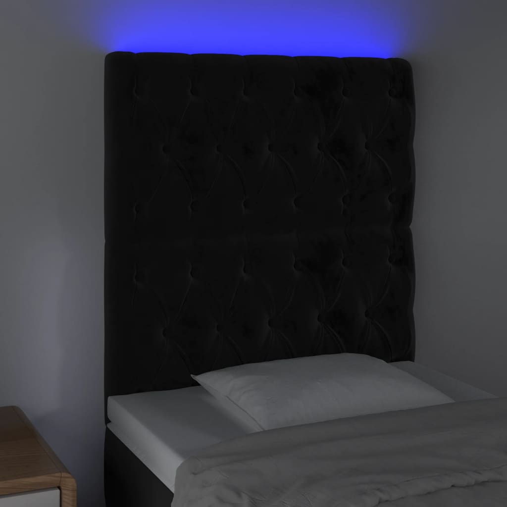 vidaXL Zagłówek do łóżka z LED, czarny, 80x7x118/128 cm, aksamit