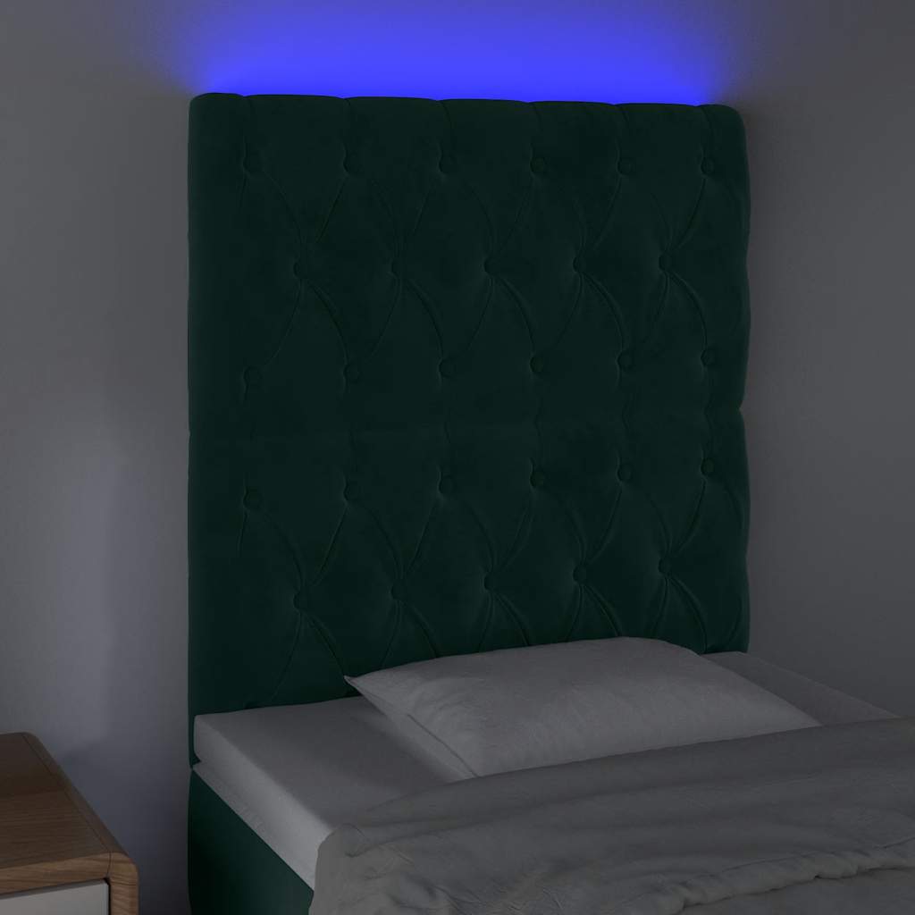 vidaXL Zagłówek do łóżka z LED, ciemnozielony, 80x7x118/128 cm