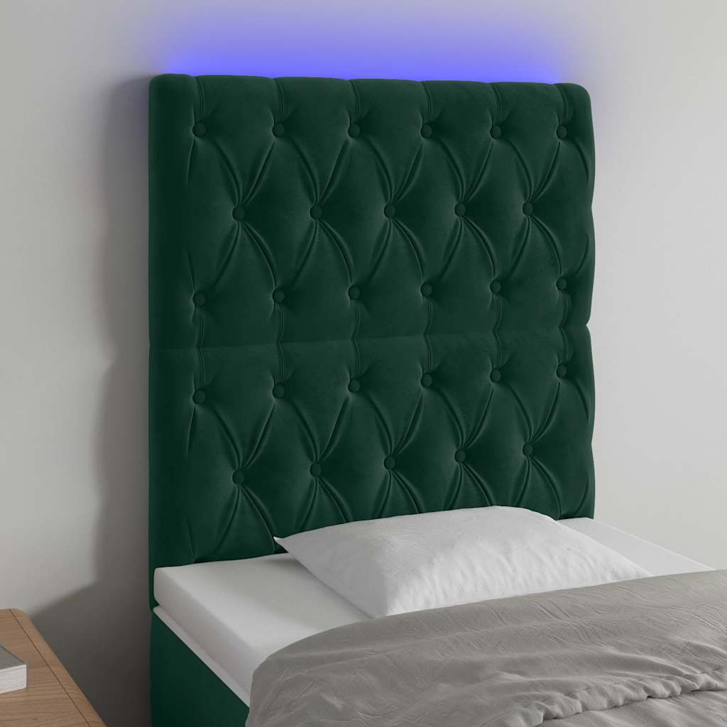 vidaXL Zagłówek do łóżka z LED, ciemnozielony, 80x7x118/128 cm