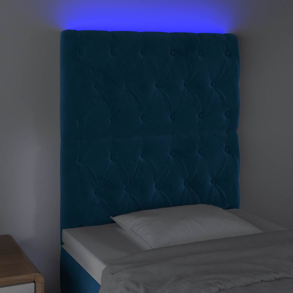 vidaXL Zagłówek do łóżka z LED, ciemnoniebieski, 80x7x118/128 cm