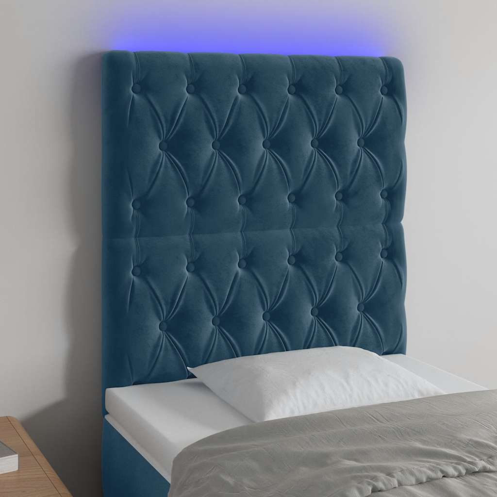 vidaXL Zagłówek do łóżka z LED, ciemnoniebieski, 80x7x118/128 cm