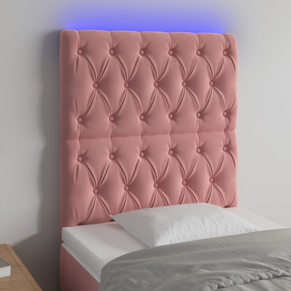vidaXL Zagłówek do łóżka z LED, różowy, 80x7x118/128 cm, aksamit