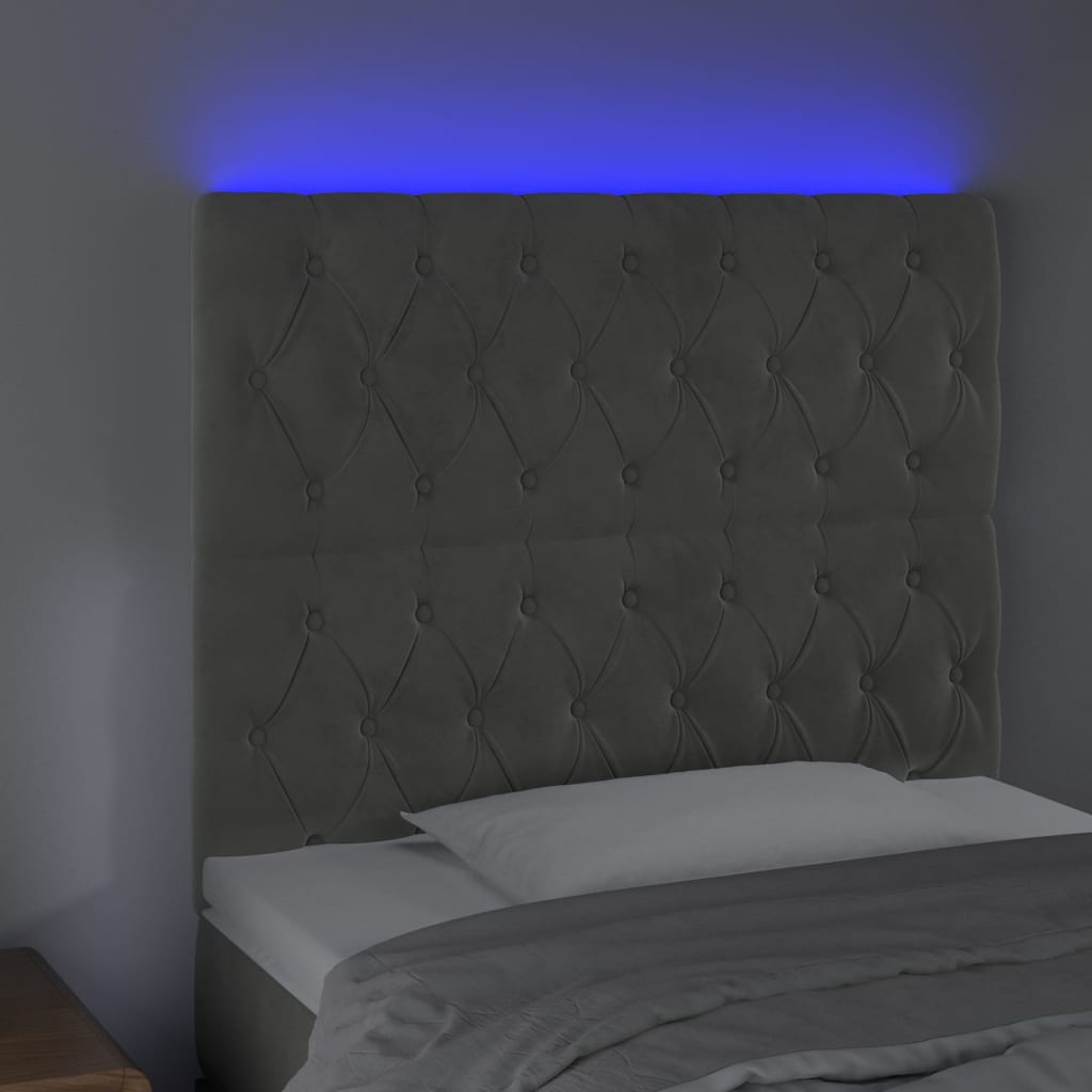 vidaXL Zagłówek do łóżka z LED, jasnoszary, 90x7x118/128 cm, aksamit