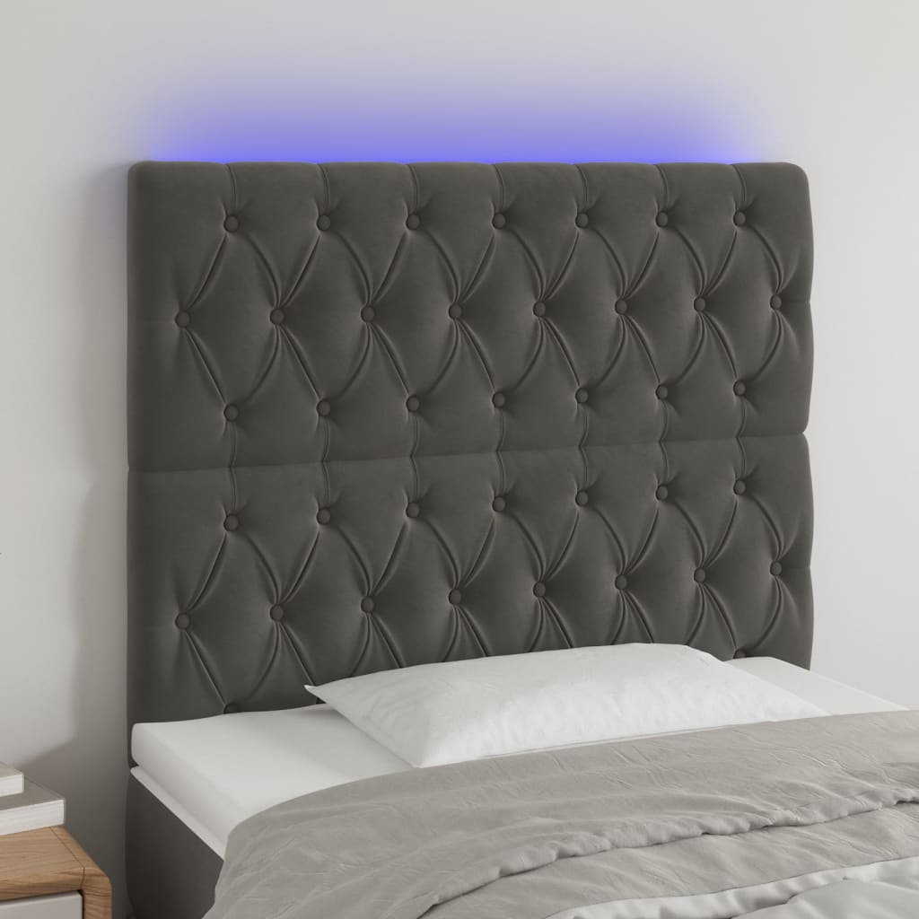 vidaXL Zagłówek do łóżka z LED, ciemnoszary, 90x7x118/128 cm, aksamit