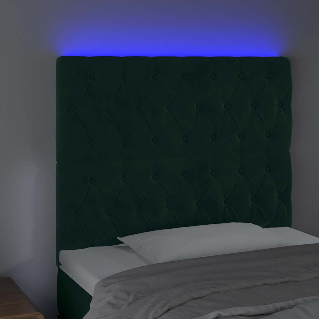 vidaXL Zagłówek do łóżka z LED, ciemnozielony, 90x7x118/128cm, aksamit